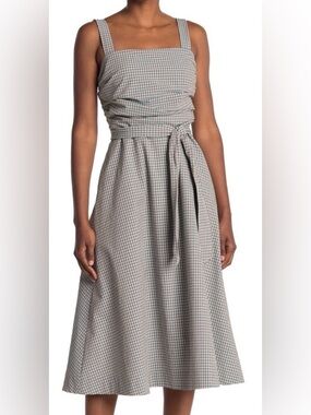 Veronica Beard Positano Sleeveless Gingham Tie-Waist Midi Dress - Gray/Blue